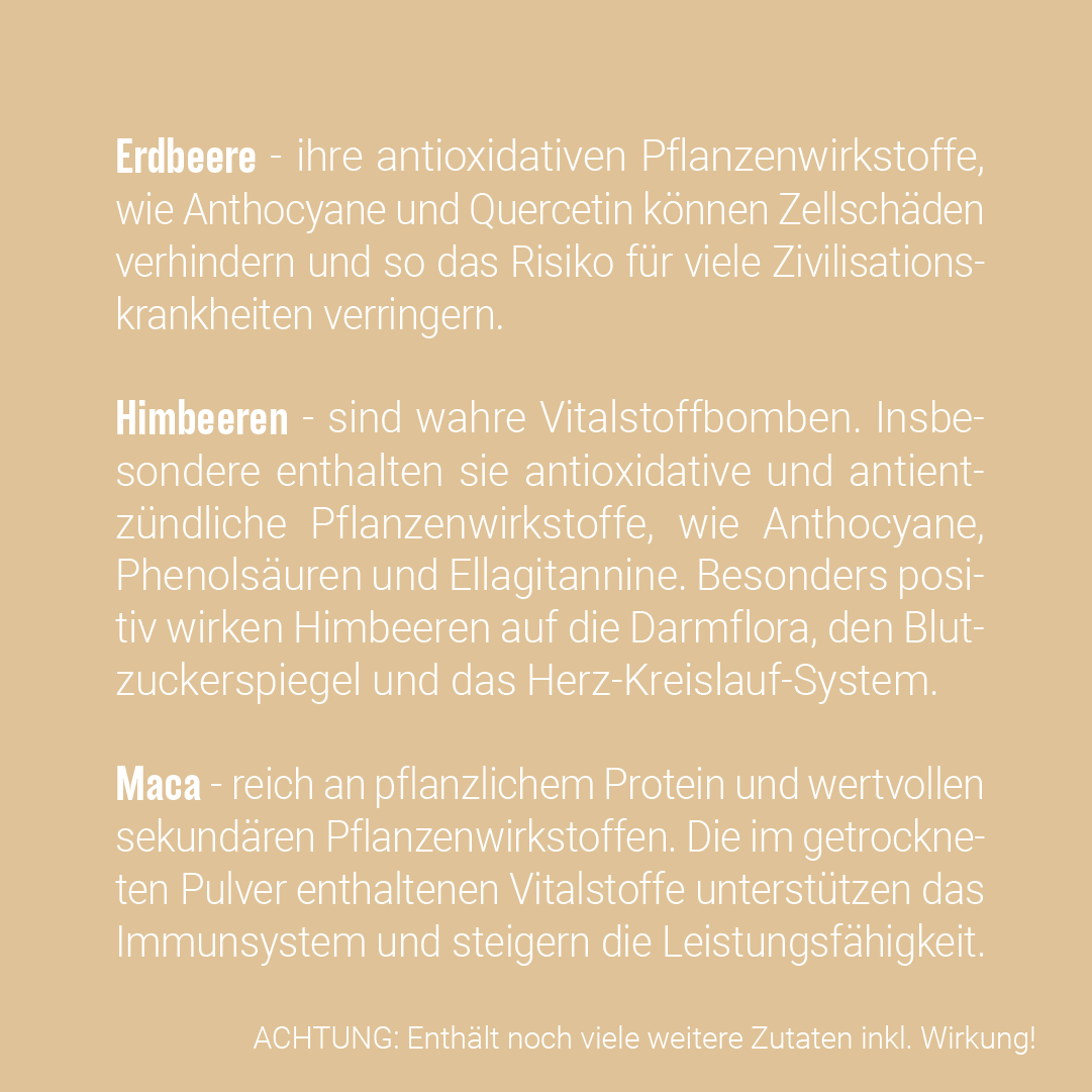 PROTEIN SHAKE PLUS - Erdbeere, Himbeere, Maca