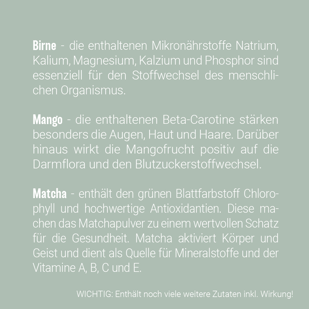 SMOOTHIE PLUS - Birne, Mango, Matcha